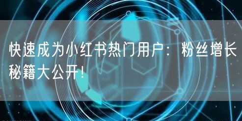 快速成为小红书热门用户:粉丝增长秘籍大公开!